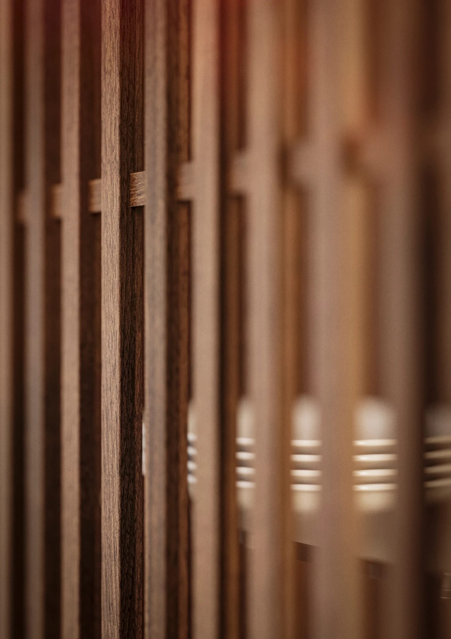 Close detail of fluted walnut slats